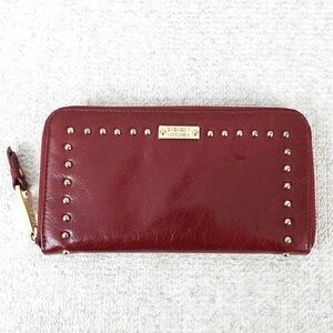 Badgley Mischka Studded Zip Around Red Leather Clutch